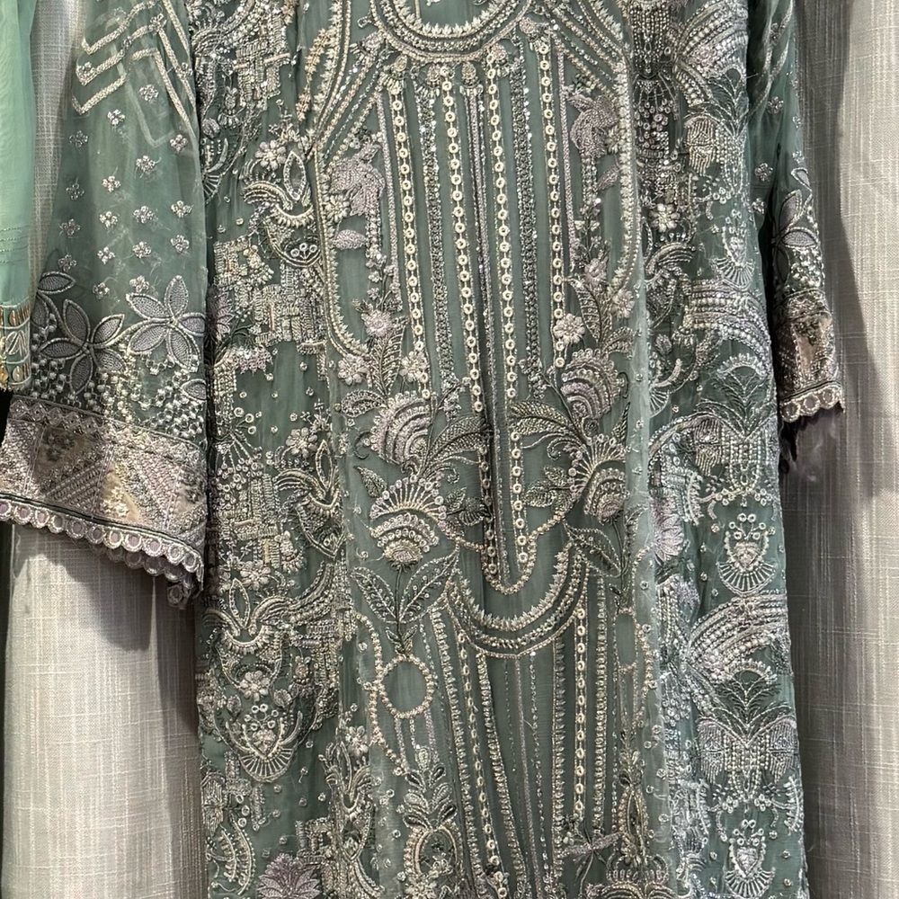 Embroidered Green and Silver Dress